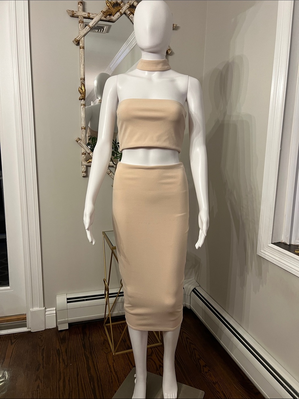 NUDE Two-Piece Beige Midi Skirt Set